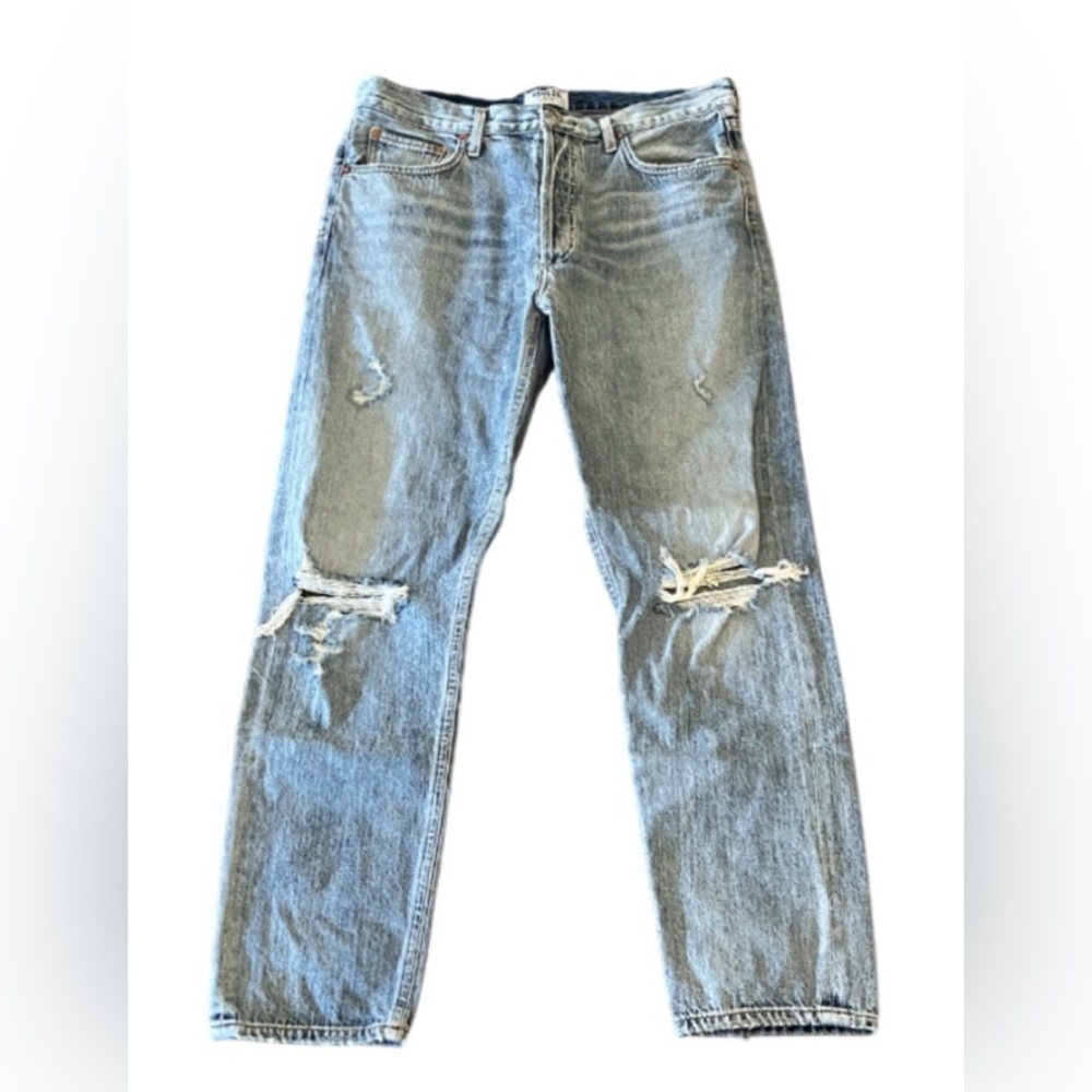 Agolde Jamie Light Blue Straight Leg High Rise Distressed Jeans size 30